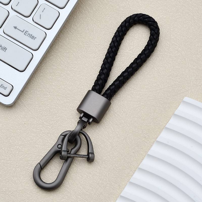 Geflochtener Seil-Schlüsselanhänger mit Perlen- und Rotguss-Finish Black