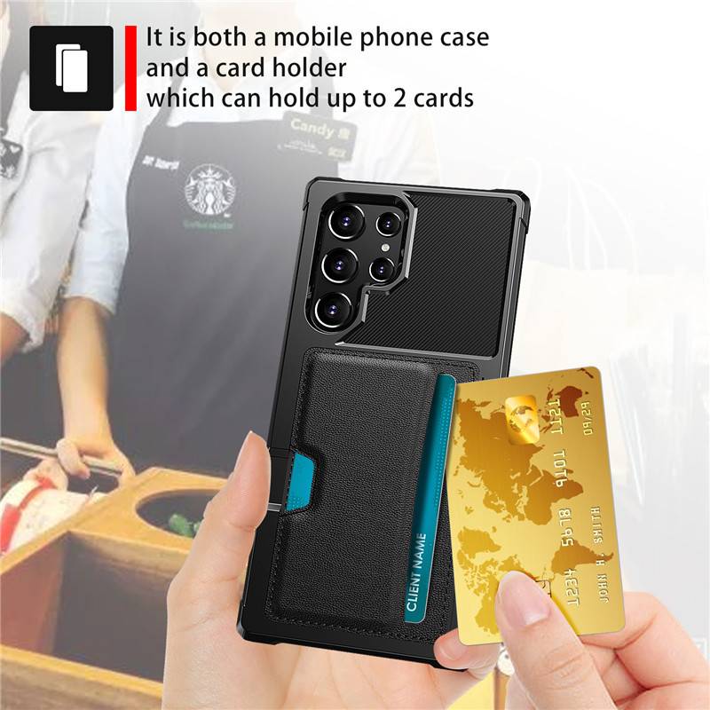 Schwarze Handyhülle kompatibel mit Samsung S21, Kartenhalter, stoßfest, magnetisch, PU+TPU Material Modell 13