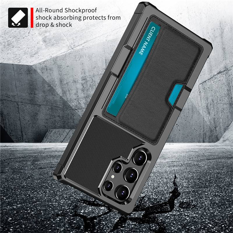 Schwarze Handyhülle kompatibel mit Samsung S21, Kartenhalter, stoßfest, magnetisch, PU+TPU Material Modell 13