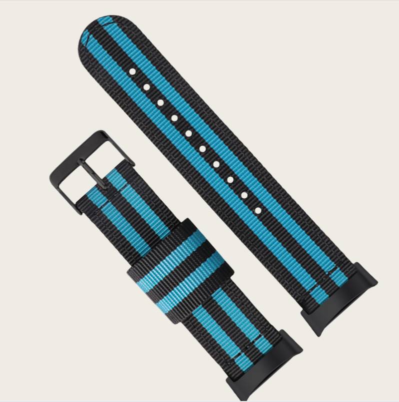 Nylon Uhrenarmband für Fitbit Charge 5, Atmungsaktives Sport-Ersatzband Blue+Black