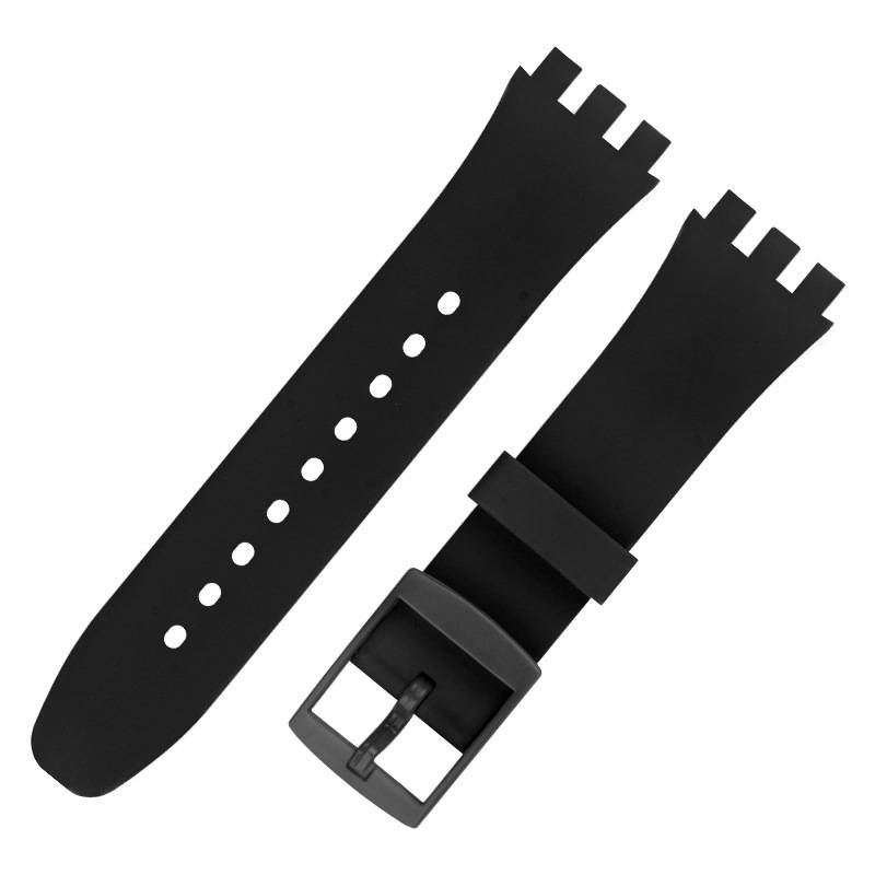 Premium Silikon Swatch Uhrenarmband Ersatz Black 19 mm