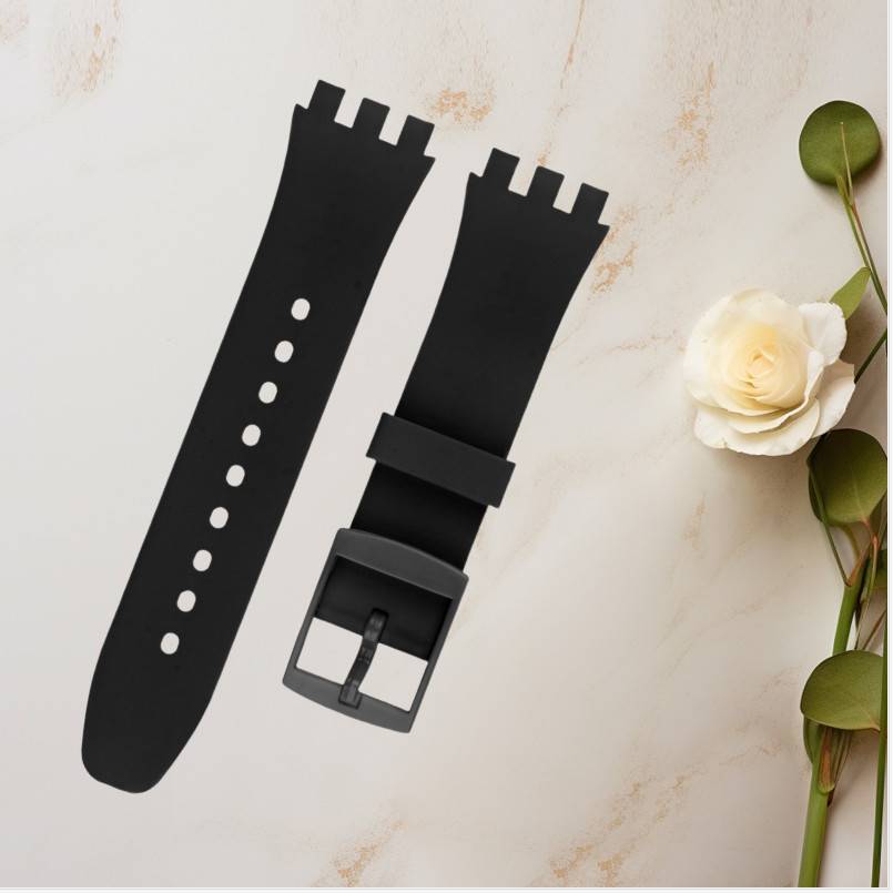 Premium Silikon Swatch Uhrenarmband Ersatz Black 19 mm