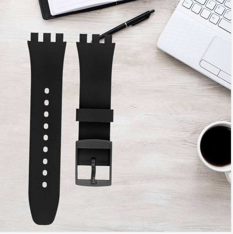 Premium Silikon Swatch Uhrenarmband Ersatz Black 20 mm