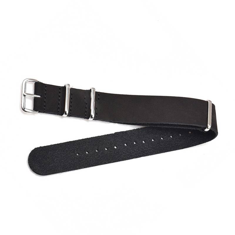 Schwarzes Lederarmband mit silberner Schnalle 24 mm