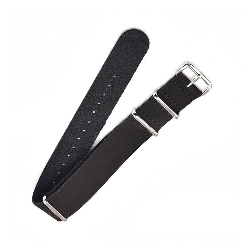 Schwarzes Lederarmband mit silberner Schnalle 24 mm