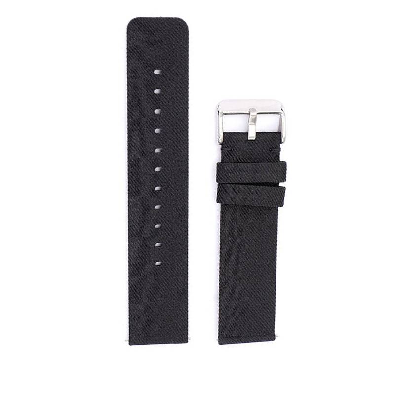 Schwarzes Canvas-Uhrenarmband mit silberner Schnalle 20 mm