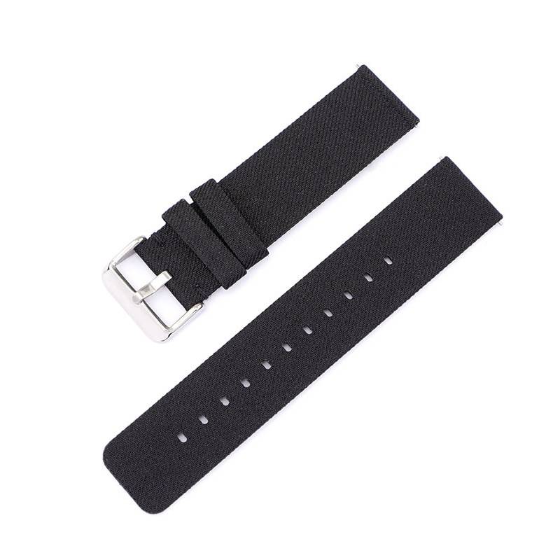 Schwarzes Canvas-Uhrenarmband mit silberner Schnalle 20 mm