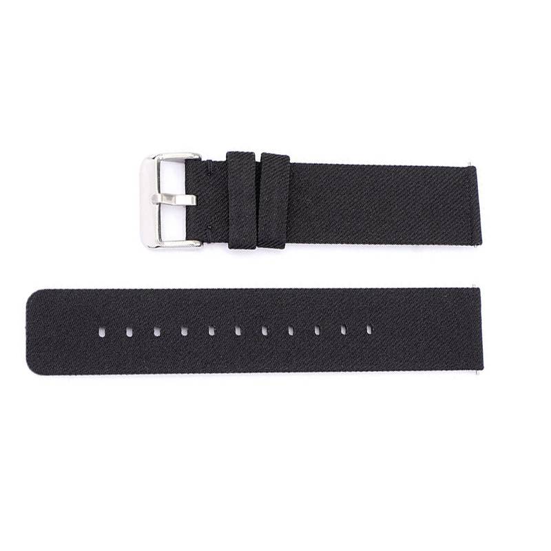 Schwarzes Canvas-Uhrenarmband mit silberner Schnalle 20 mm