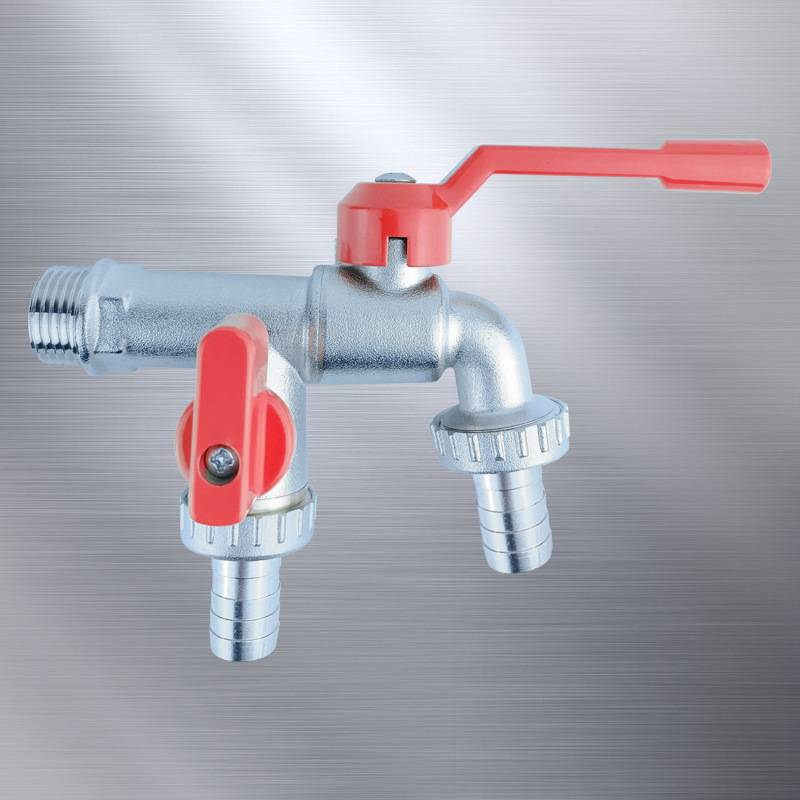 Roter Messing Doppel Kopf Wasserhahn mit Düse