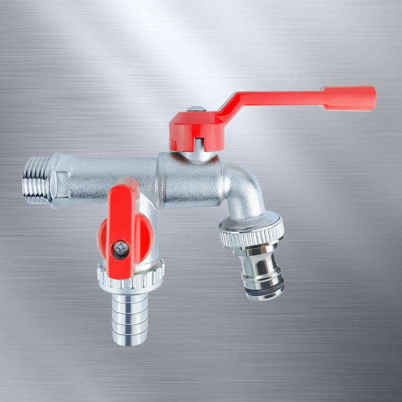 Premium Messing Doppel Auslass Wasserhahn für Garten & Waschküche