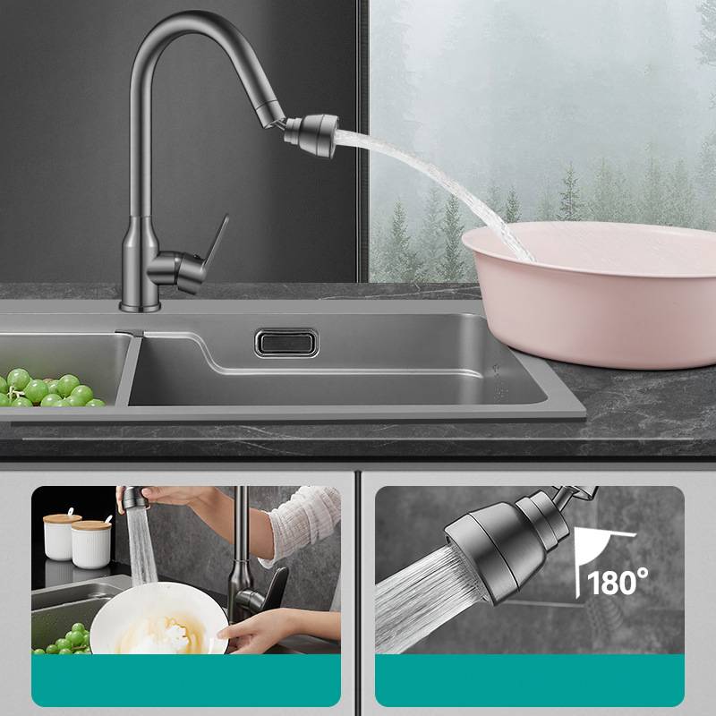 Verlängerter Wasserhahn-Luftsprudler aus reinem Kupfer in Gun Gray mit 3 Modi