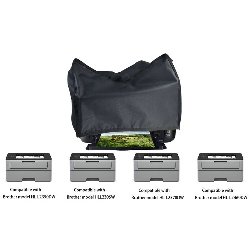 Druckerstaubschutz kompatibel mit Brother-Modellen HL-L2350DW, HL-L2305W, HL-L2370DW, HL-L2460DW, mit teilweise abgedecktem Drucker.