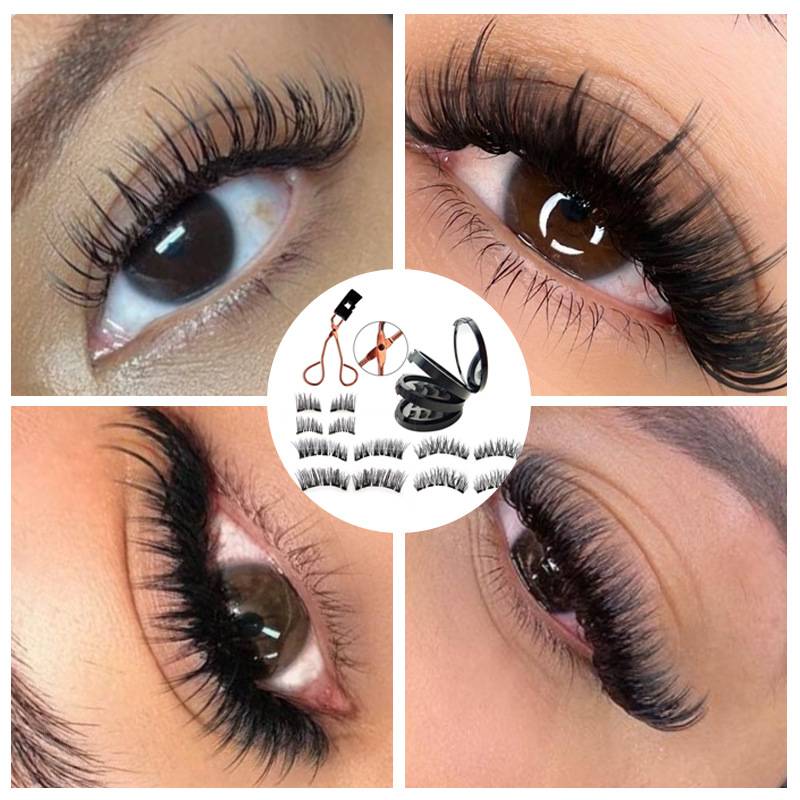 5 Magnetische 3-Lagen-Wimpernset mit Applikator - Schwarz