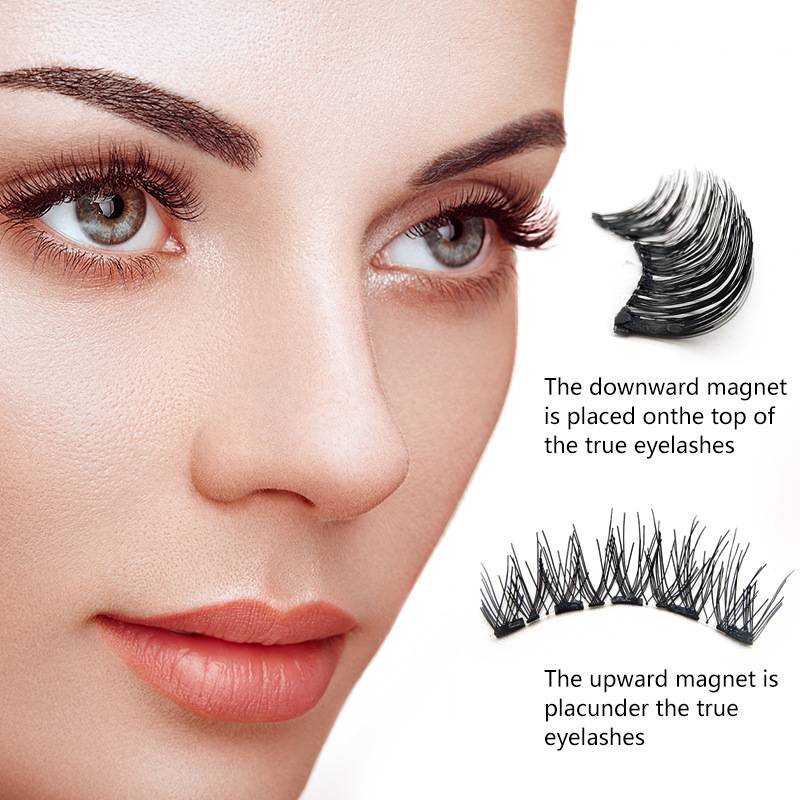 5 Magnetische 3-Lagen-Wimpernset mit Applikator - Schwarz