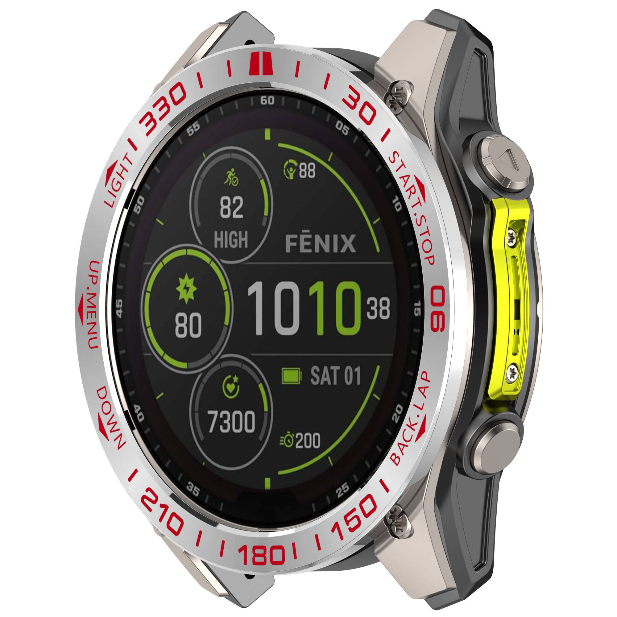 Premium Garmin Tactix 8 51mm AMOLED Lünette - Silber & Roter Akzent