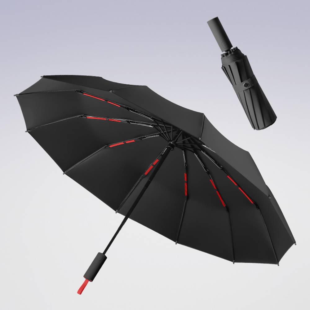 Vollautomatischer Regenschirm mit 48 Rippen – Sturmfester Drachenknochen-Regenschirm Black