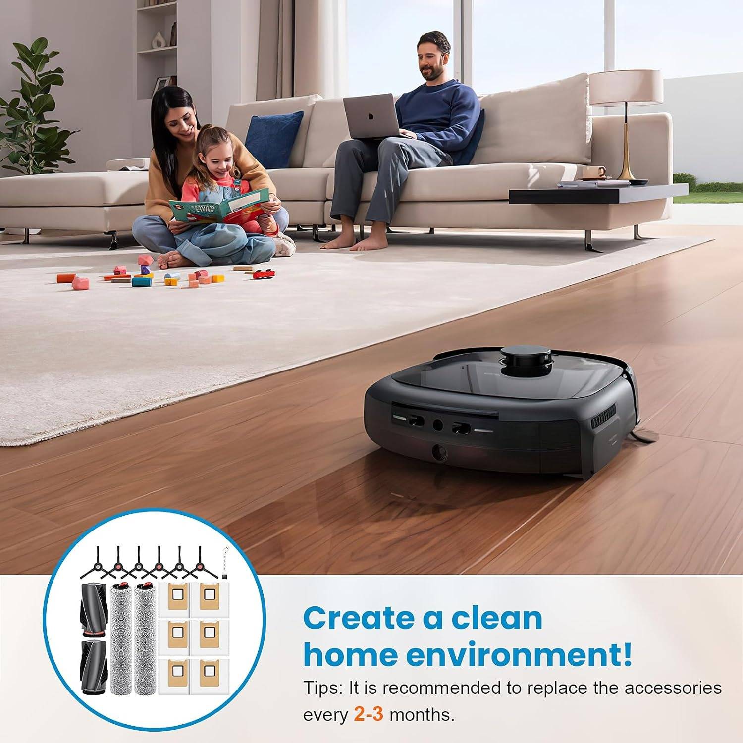 17-teiliges Zubehörset kompatibel mit Eufy RoboVac E28 Omni/E25 Omni – Hauptbürsten, Seitenbürsten, Staubbeutel
