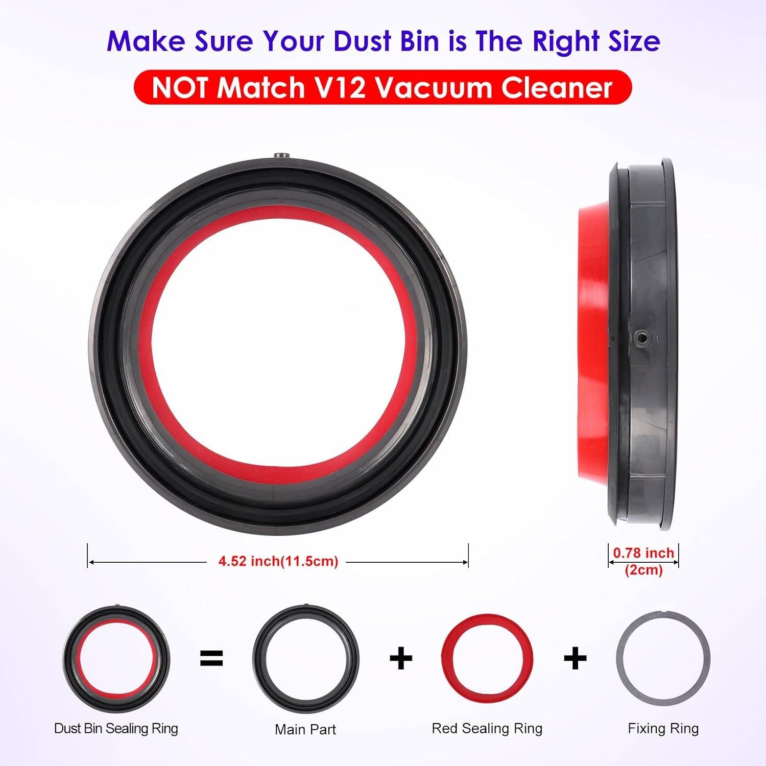 Upgrade Staubbehälter Dichtungsring Set kompatibel mit Dyson V11/V15 Gen5/SV Serie (inkl. T8 Schraubendreher)