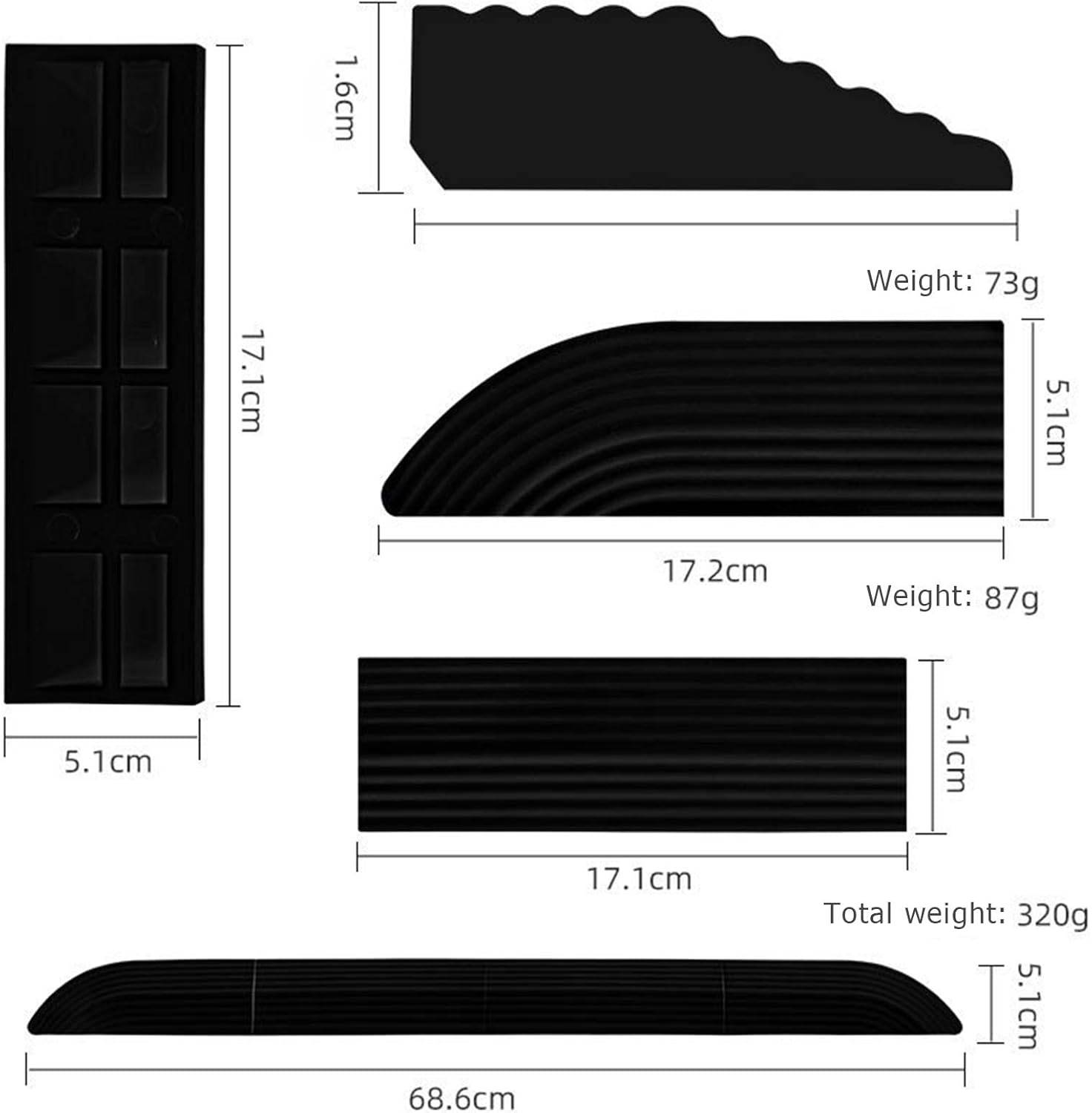 Schwarze Schwellenrampe für Roboterstaubsauger (5er-Set)