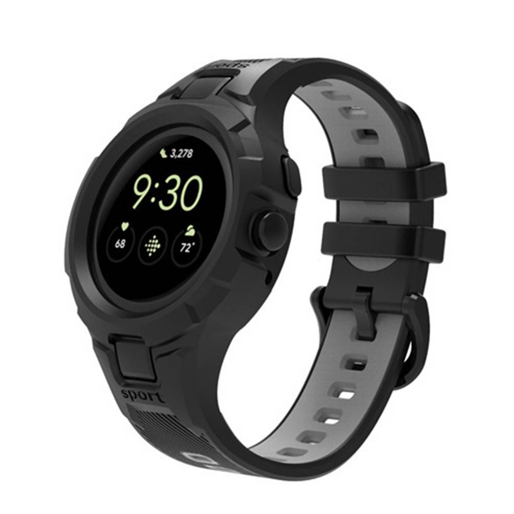 TPU Sportarmband kompatibel mit Google Pixel Watch 2 / Google Pixel Watch mit integriertem Gehäuse Grey+Black