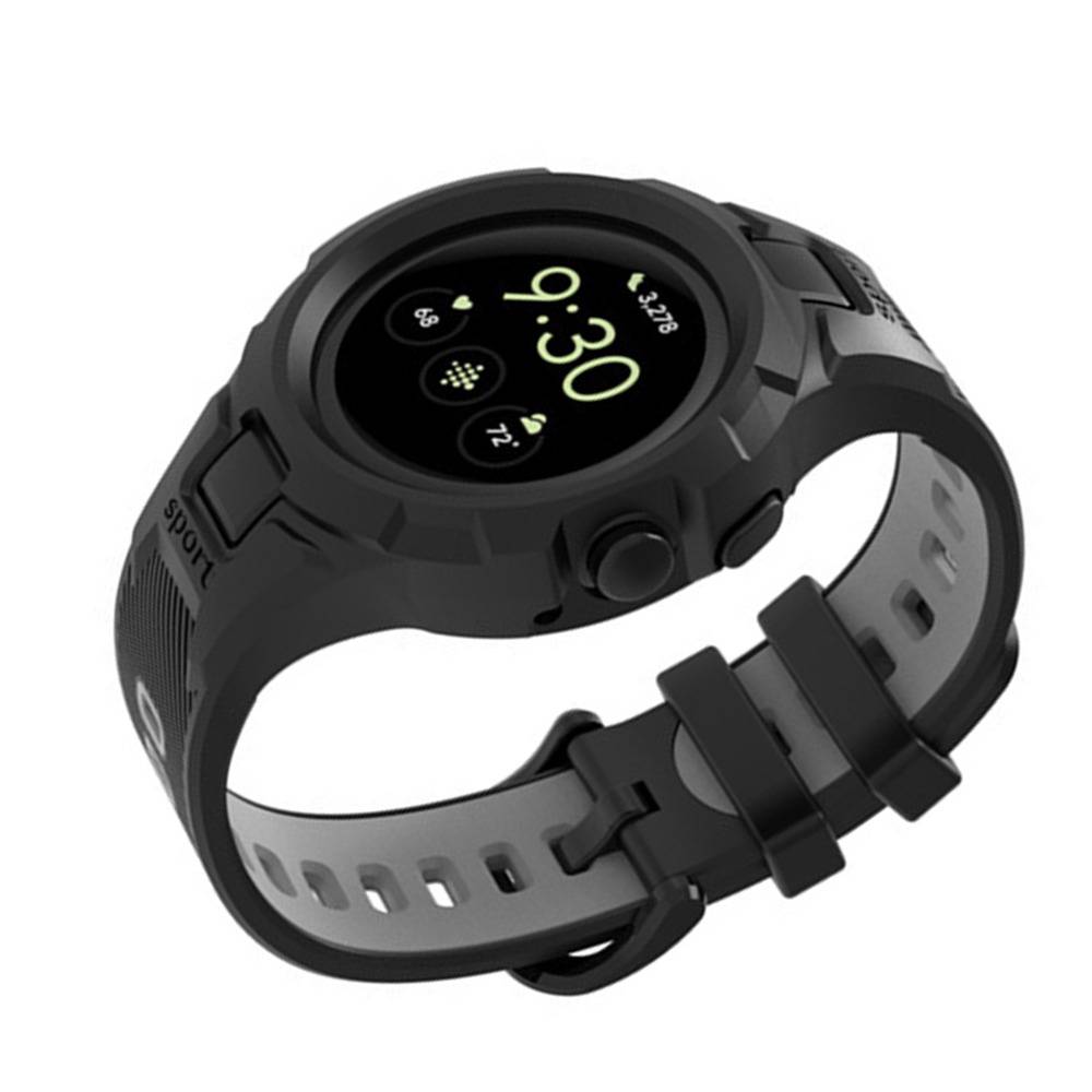 TPU Sportarmband kompatibel mit Google Pixel Watch 2 / Google Pixel Watch mit integriertem Gehäuse Grey+Black
