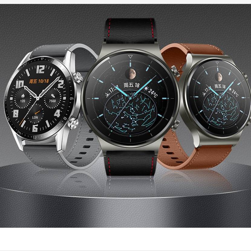 22mm Lederarmband kompatibel mit Huawei GT2 Pro Smartwatch - Stilvolles Ersatzarmband Black