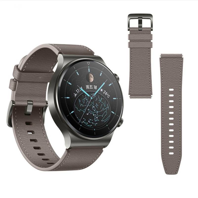 22mm Lederarmband kompatibel mit Huawei GT2 Pro Smartwatch - Stilvolles Ersatzarmband Grey