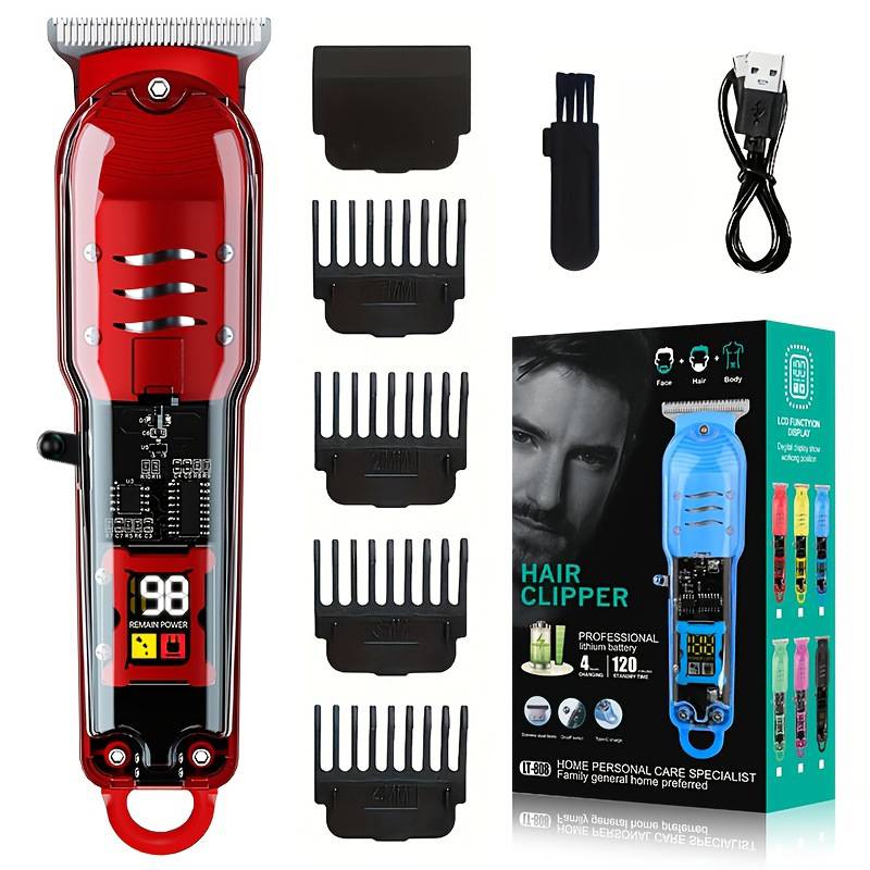 Professioneller Haarschneider mit LED-Anzeige, kabellos, Präzisionsstahlklinge Red