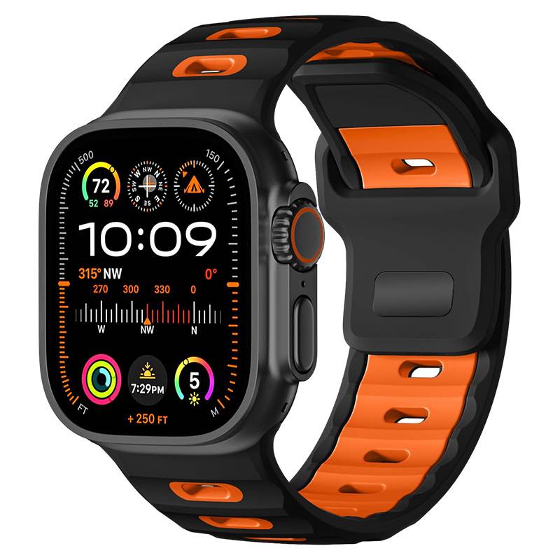 Stilvolles Silikonarmband für Apple Watch 42/44/45/46/49mm Black+Orange