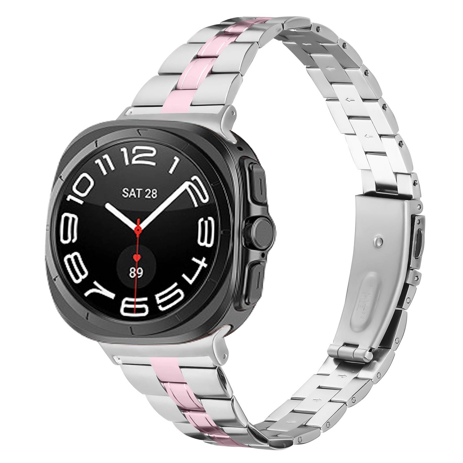 Schlankes Edelstahl-Uhrenarmband mit drei Perlen, kompatibel mit der Samsung Galaxy Watch 8 Pink