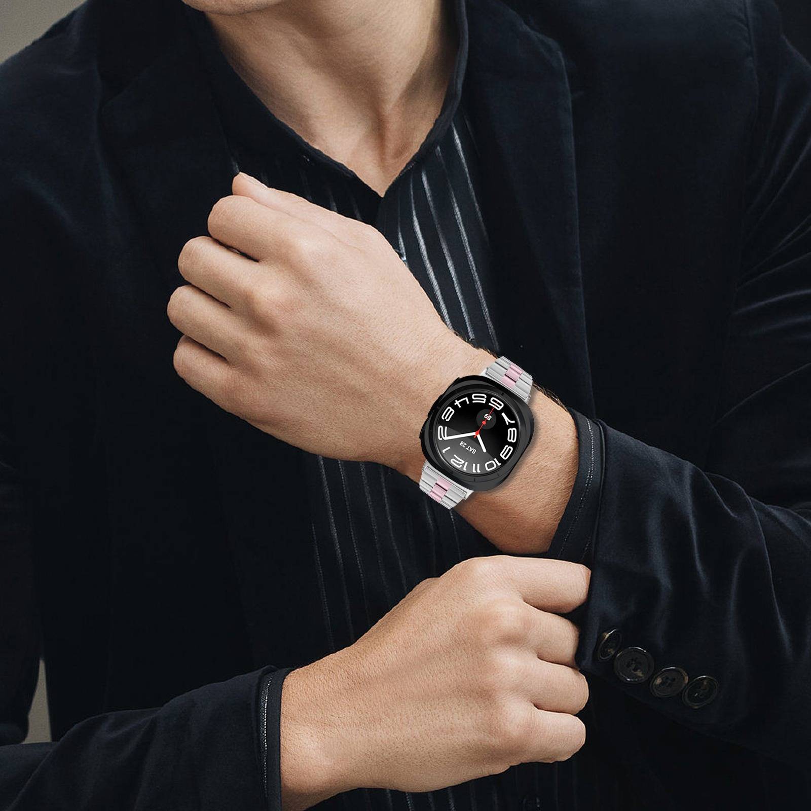 Schlankes Edelstahl-Uhrenarmband mit drei Perlen, kompatibel mit der Samsung Galaxy Watch 8 Pink