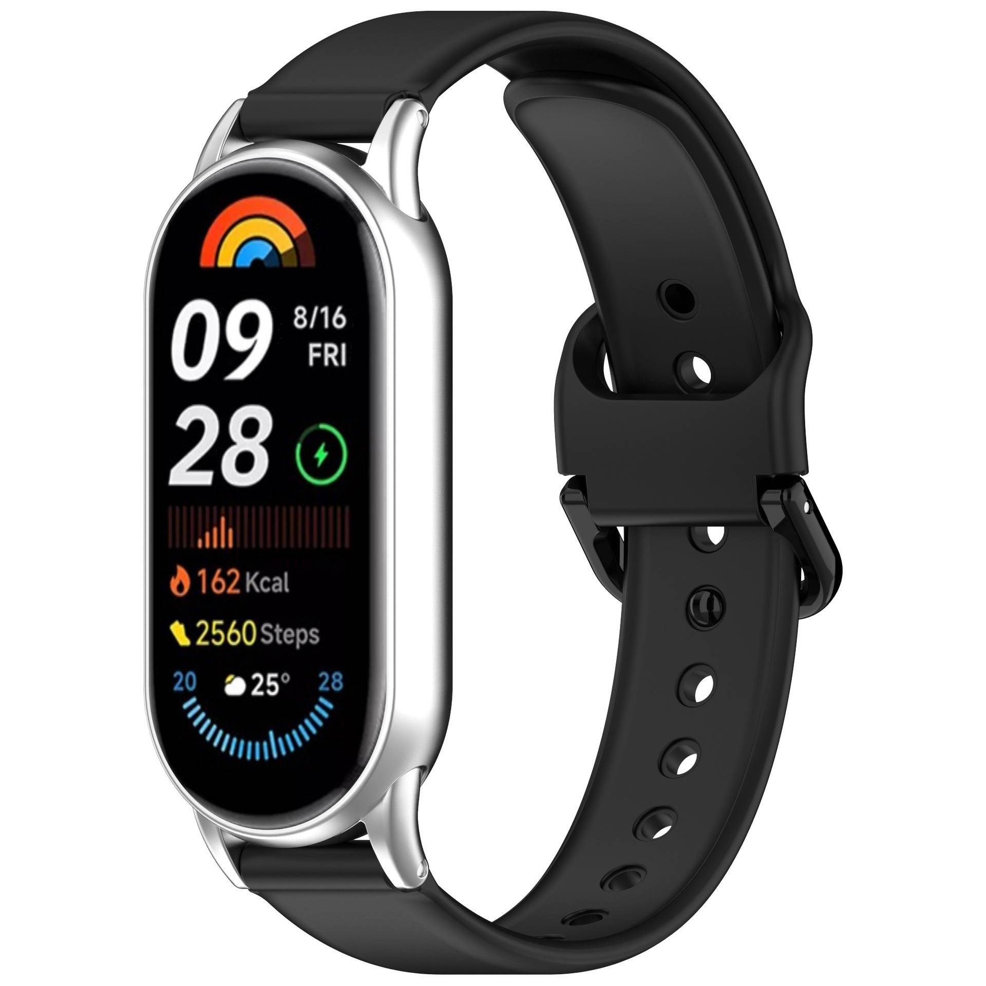 Silikonarmband mit Dornschließe für Xiaomi Mi Band 8/9 (Armband + Adapter) Black