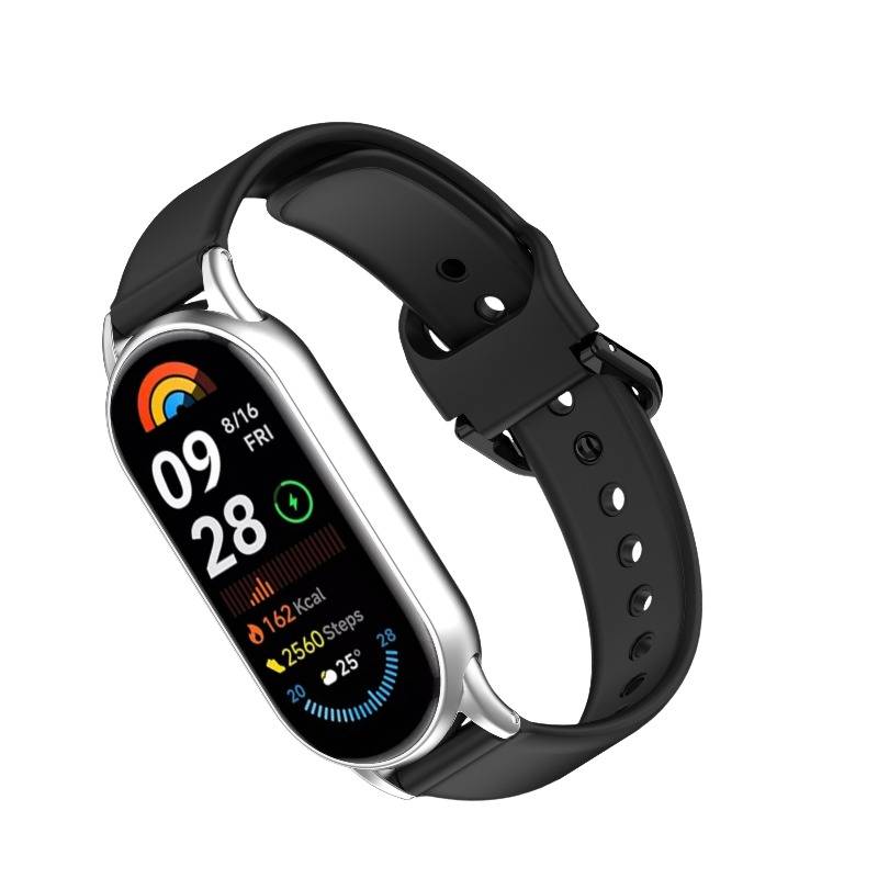 Silikonarmband mit Dornschließe für Xiaomi Mi Band 8/9 (Armband + Adapter) Black