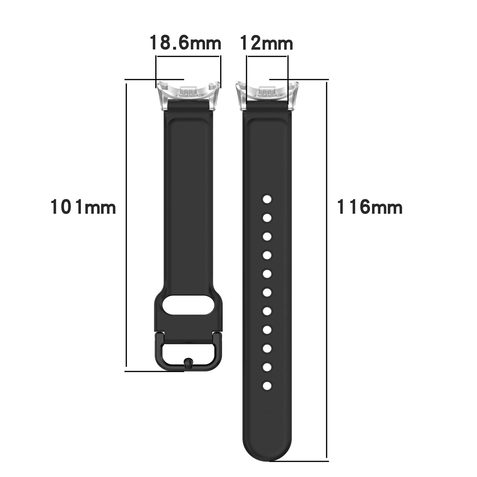 Silikonarmband mit Dornschließe für Xiaomi Mi Band 8/9 (Armband + Adapter) Black