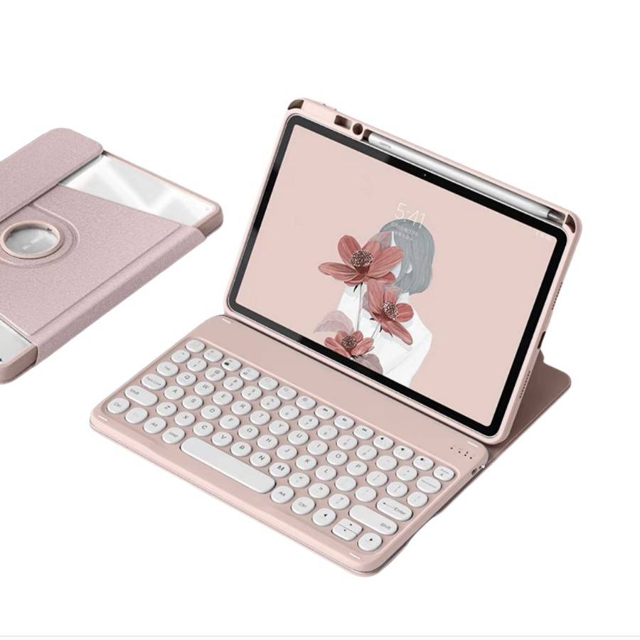 360° Drehbar Bluetooth Tastaturhülle mit Ständer Kompatibel mit iPad 11 (A16) 2025 & iPad 10 (2022) 10.9 - Rosa