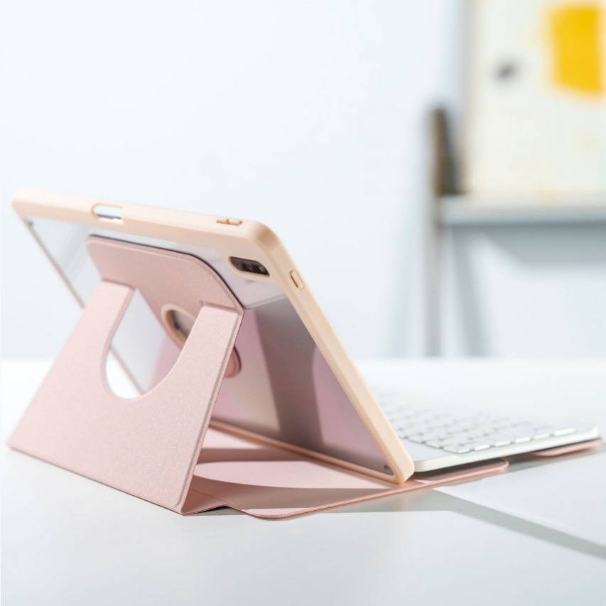 360° Drehbar Bluetooth Tastaturhülle mit Ständer Kompatibel mit iPad 11 (A16) 2025 & iPad 10 (2022) 10.9 - Rosa