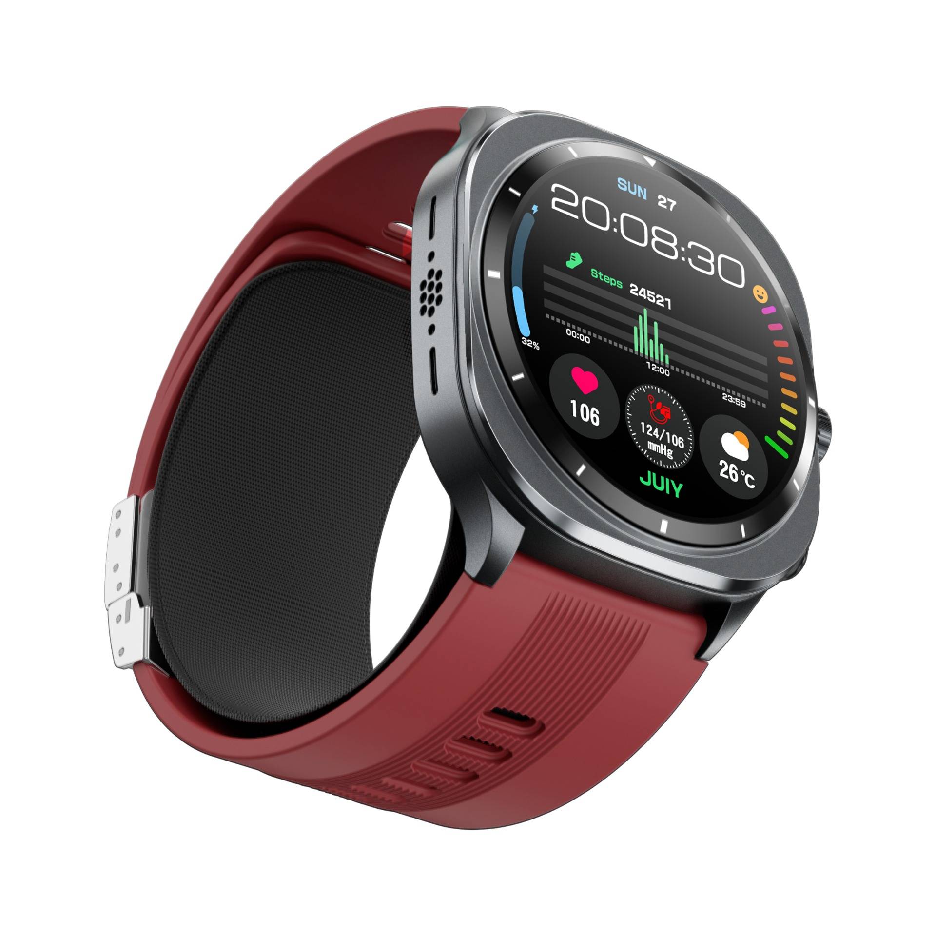 Smartwatch mit Luftpumpe, Blutdruckmessung, EKG und AMOLED-Display Red