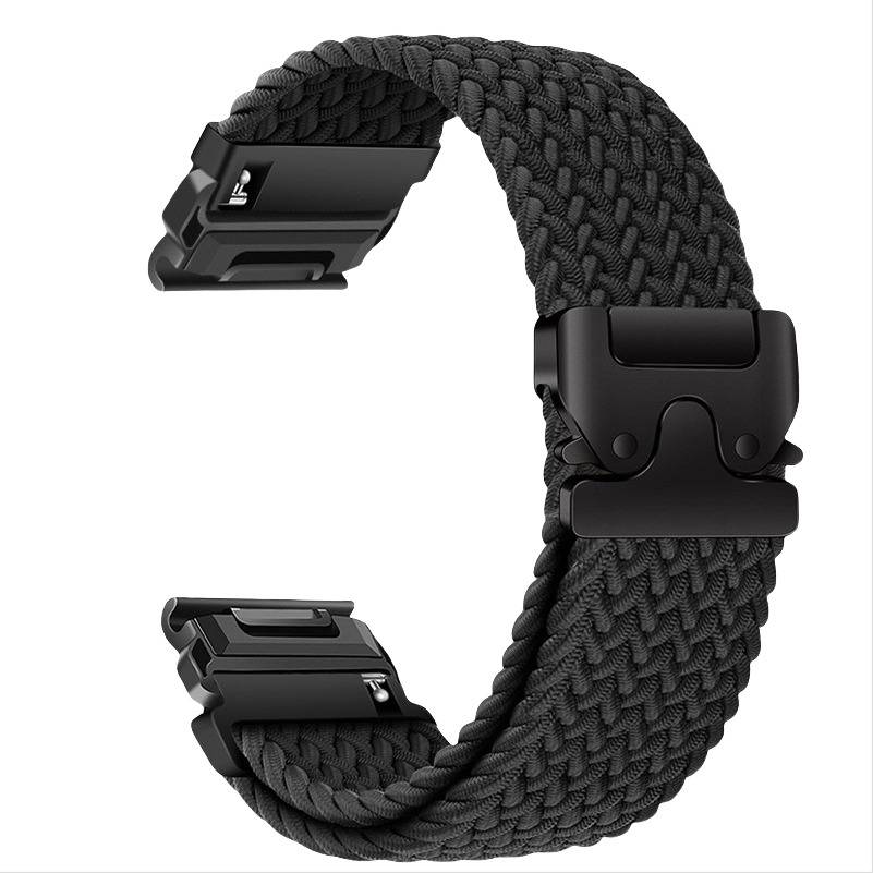Elastisches Nylon-Uhrenarmband kompatibel mit Garmin Fenix 8/7X Pro/955/965 mit magnetischem Schnellverschluss Black 26 mm