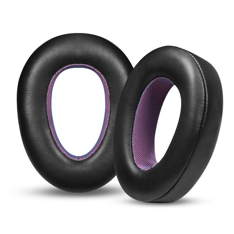 Schwarze und violette Kopfhörerpolster aus Lammfell mit Schnalle für Sennheiser PXC550