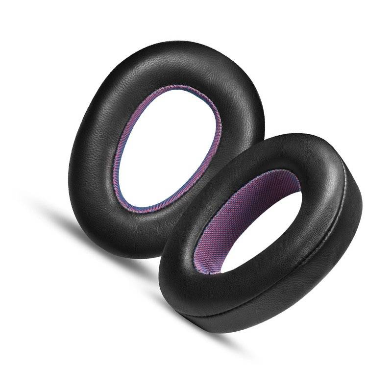 Schwarze und violette Kopfhörerpolster aus Lammfell mit Schnalle für Sennheiser PXC550
