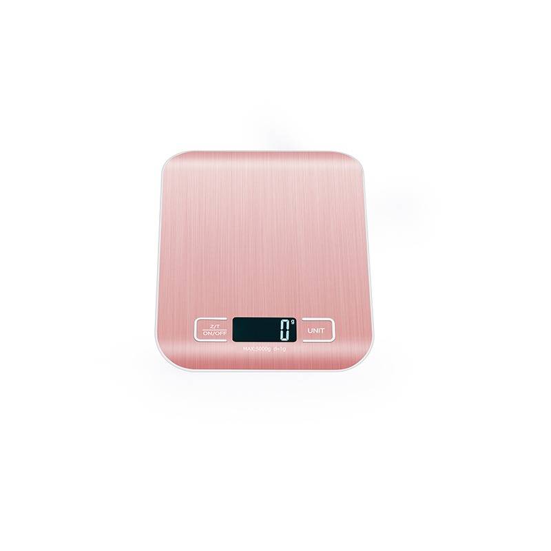 Eine rosa digitale Küchenwaage mit der Anzeige 