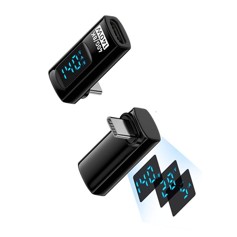 2er-Pack 240W USB-C Buchse auf USB-C Stecker Adapter mit Digitalanzeige, Schwarz