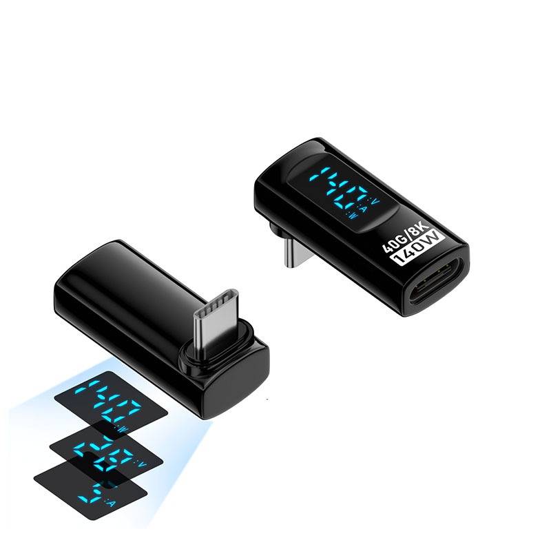 2er-Pack 240W USB-C Buchse auf USB-C Stecker Adapter mit Digitalanzeige, Schwarz