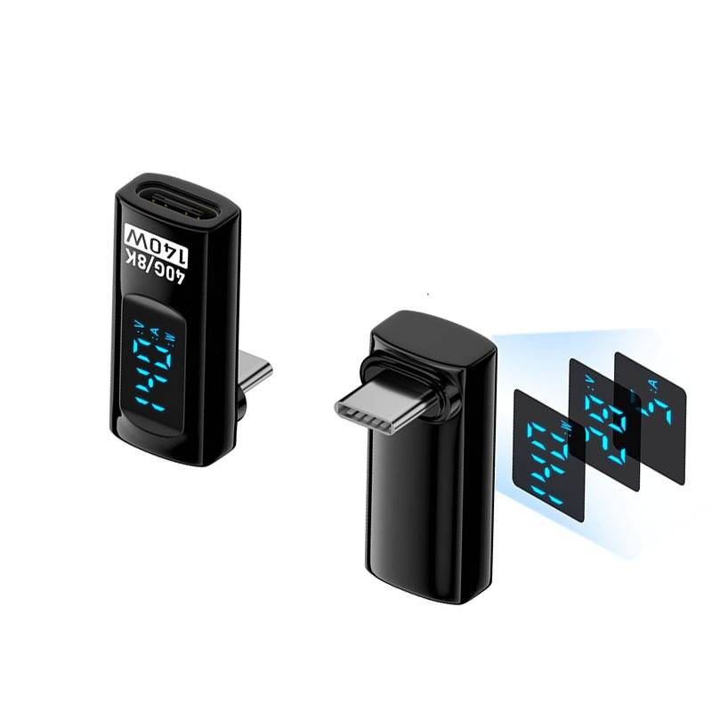 2er-Pack 240W USB-C Buchse auf USB-C Stecker Adapter mit Digitalanzeige, Schwarz