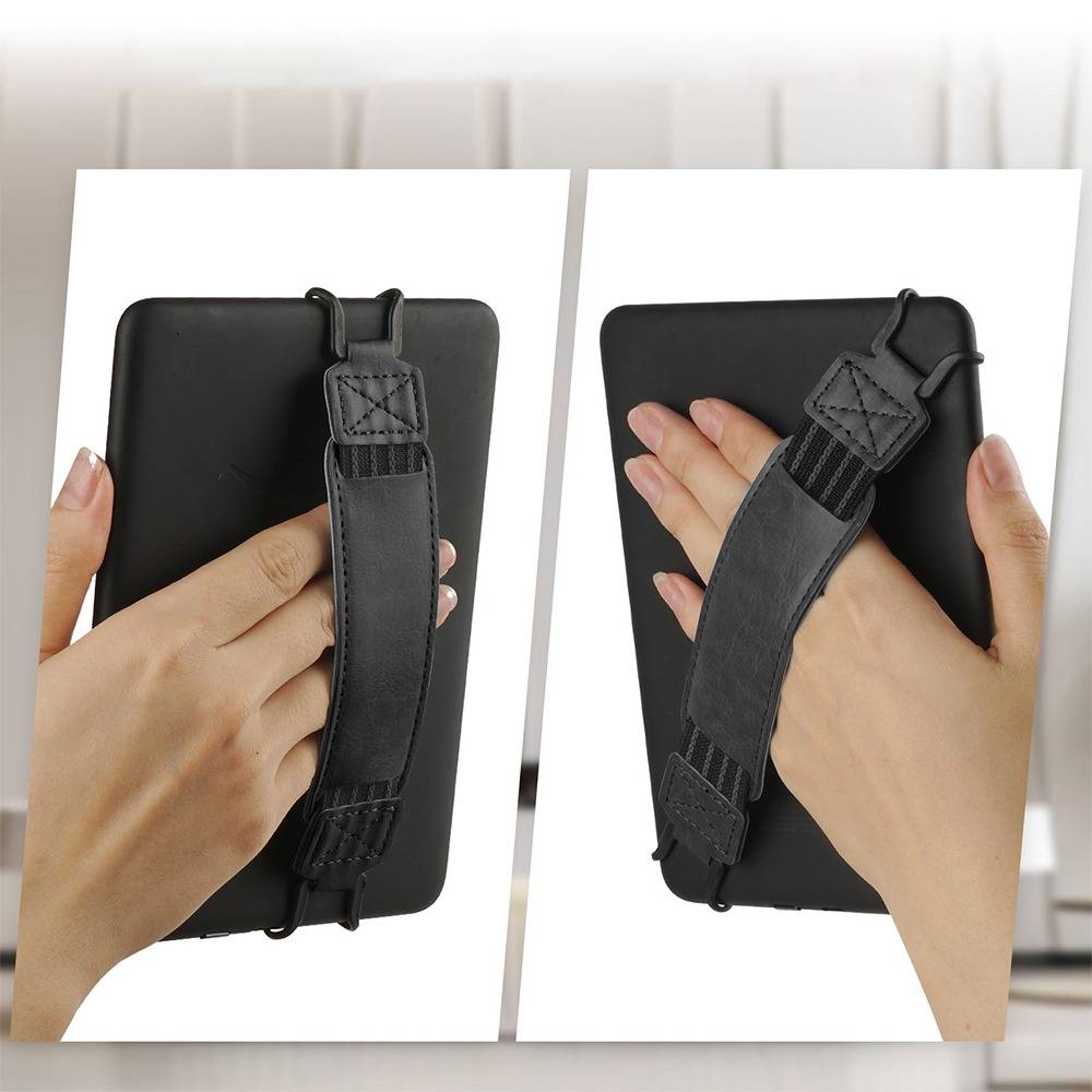 Universal 6/7 Zoll E-Reader Handschlaufe - PU Leder Tablet Halterung, kompatibel mit Kindle/iPad/Kobo Black