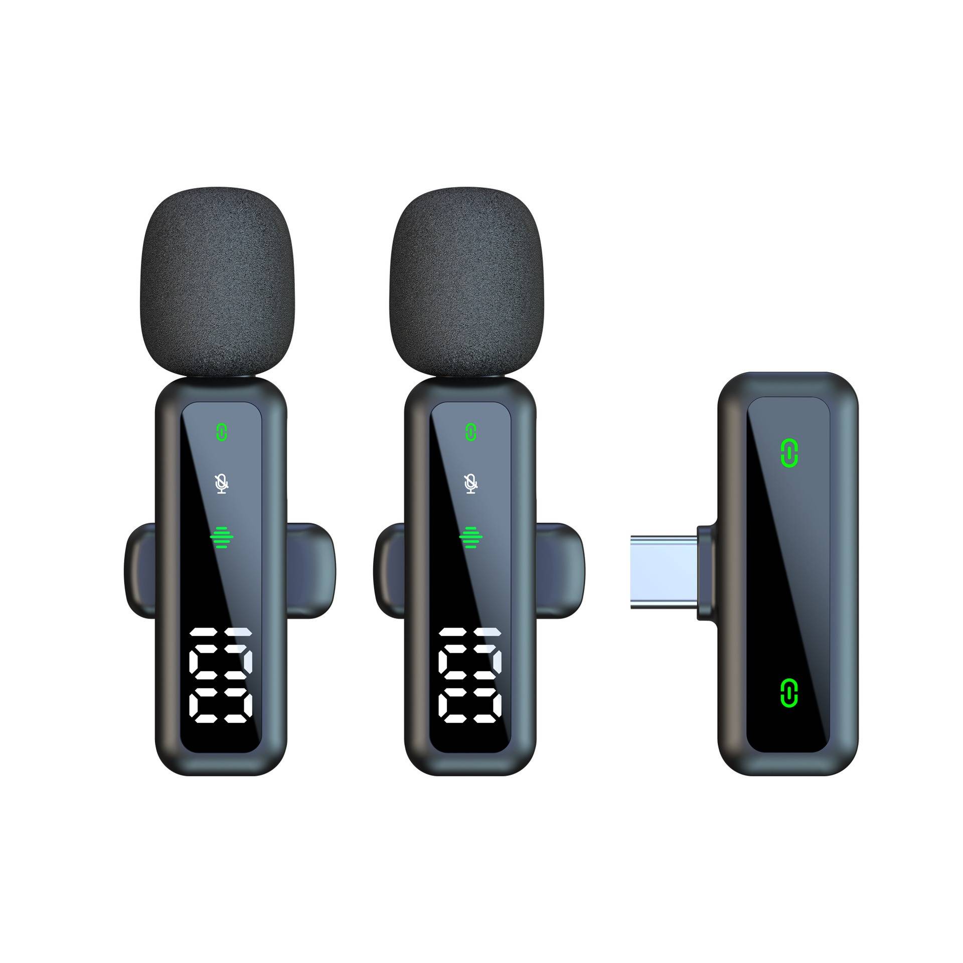 Duales kabelloses Lavalier-Mikrofon mit Typ-C-Schnittstelle – Digitalanzeige, Rauschunterdrückung