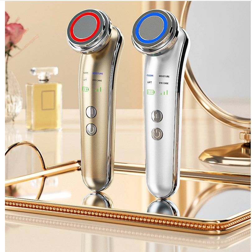 3-Farben LED Lichttherapie Gesichts-Massagegerät für Hautstraffung & Tiefenreinigung Gold