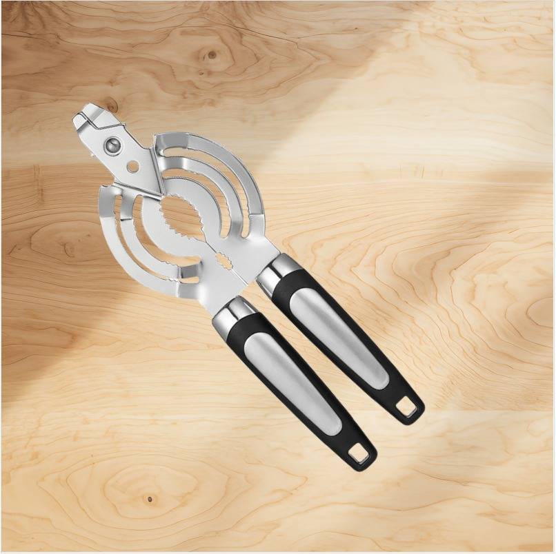 Dosenöffner aus Edelstahl mit schwarzem Griff