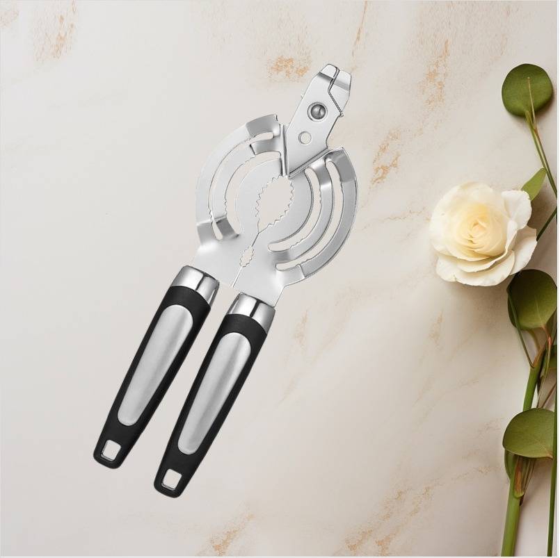 Dosenöffner aus Edelstahl mit schwarzem Griff