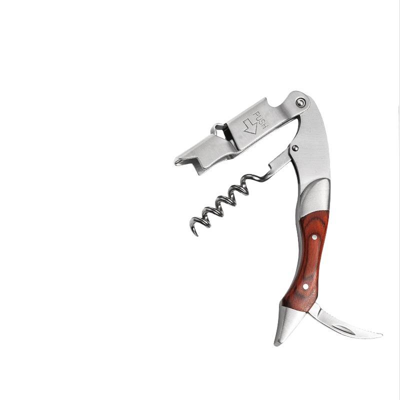 Multifunktionaler Korkenzieher mit Rosenholzgriff und Weinlaub-Design